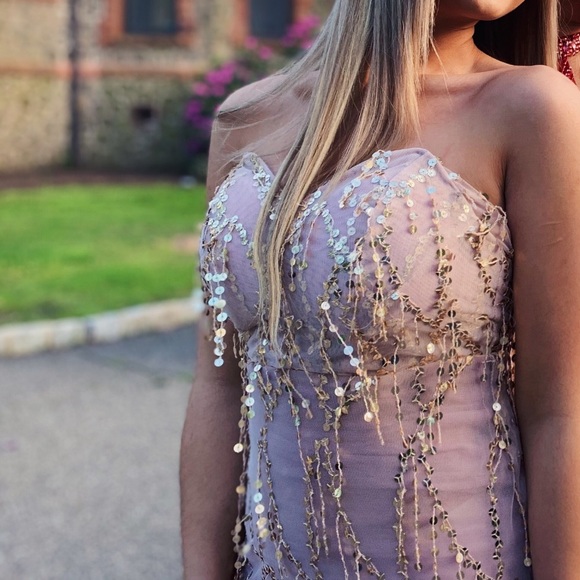 LAVENDERISH BEDAZZLED FLOOR LENGTH PROM DRESS CUSTOM MADE ORIGINAL - Picture 3 of 8